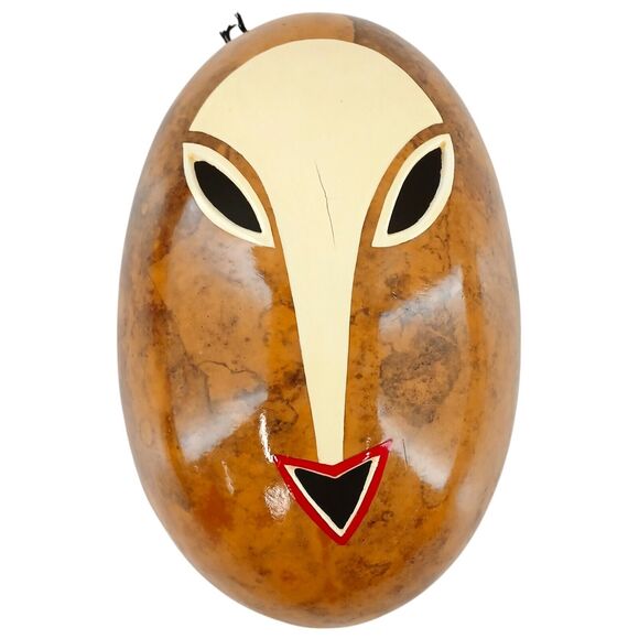 Wood Face Mask Hand Painted Tribal Folk Art Wall Hanging Decorative 9” ~ Signed - Picture 1 of 11